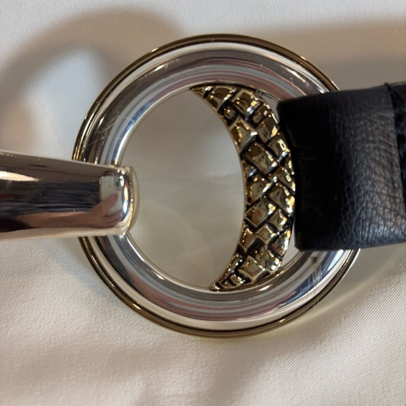 CHICO’S Belt Sz S/M Mixed Metal Interlock Buckle Leatherer Backing - Picture 3 of 10